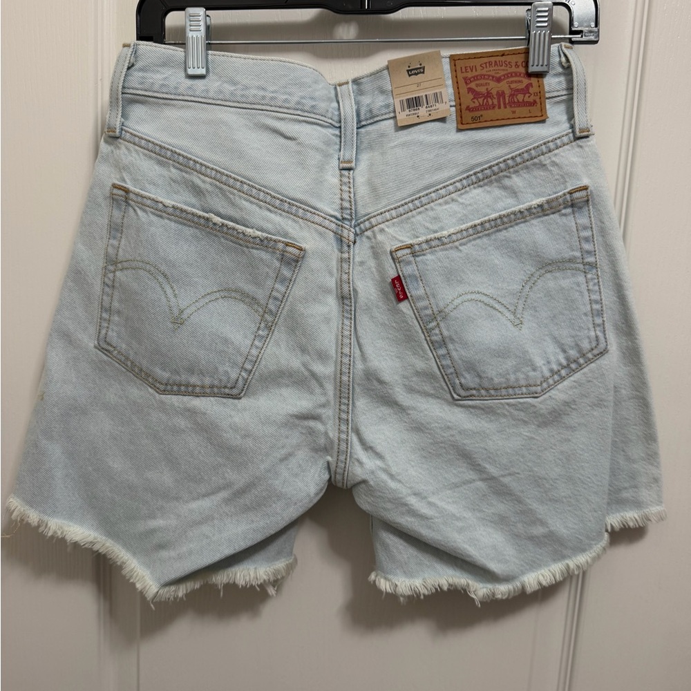 Levi's 501 Light Wash Distressed Denim Shorts - Picture 2 of 3